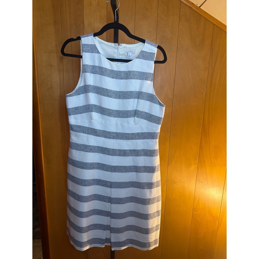 J.Crew Womens Striped Sleeveless Sheath Dress Ivory Gray Size 12